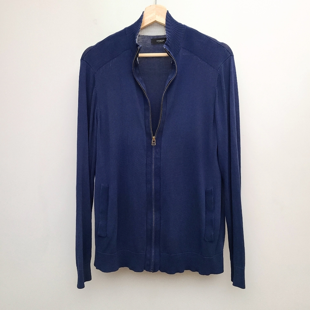 Kinross Cashmere zip up cardigan, M, blue